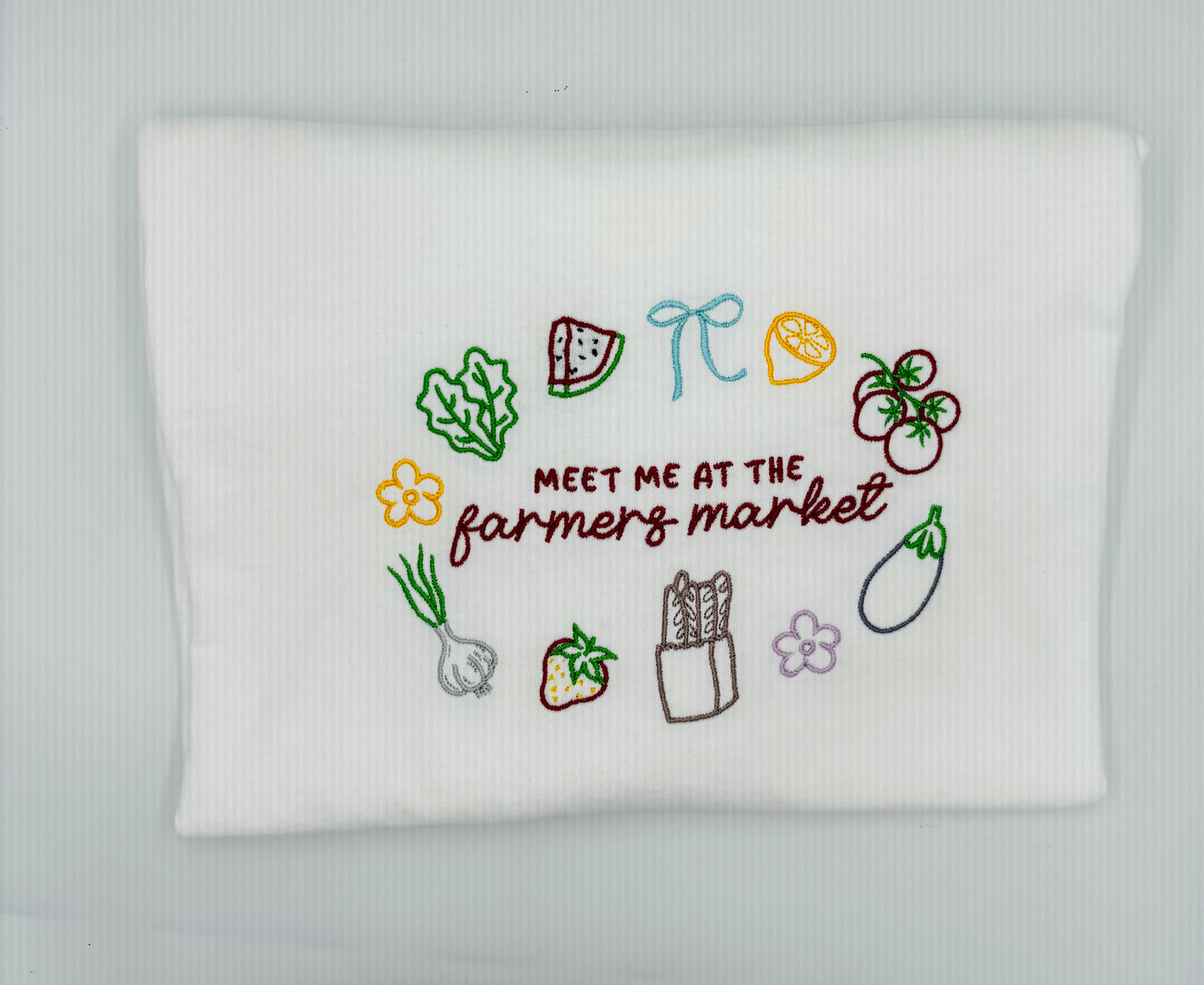 Meet Me at The Farmer's Market Embroidered Crop Tee, Farmer's Market Embroidered Tee, Garden Vegetables Embroidered Tee