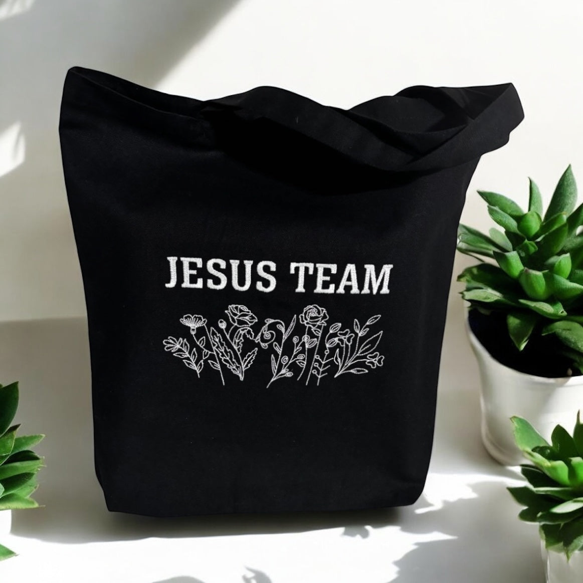 Embroidered Jesus Team Tote, Faith-Based Tote, Inspirational Tote