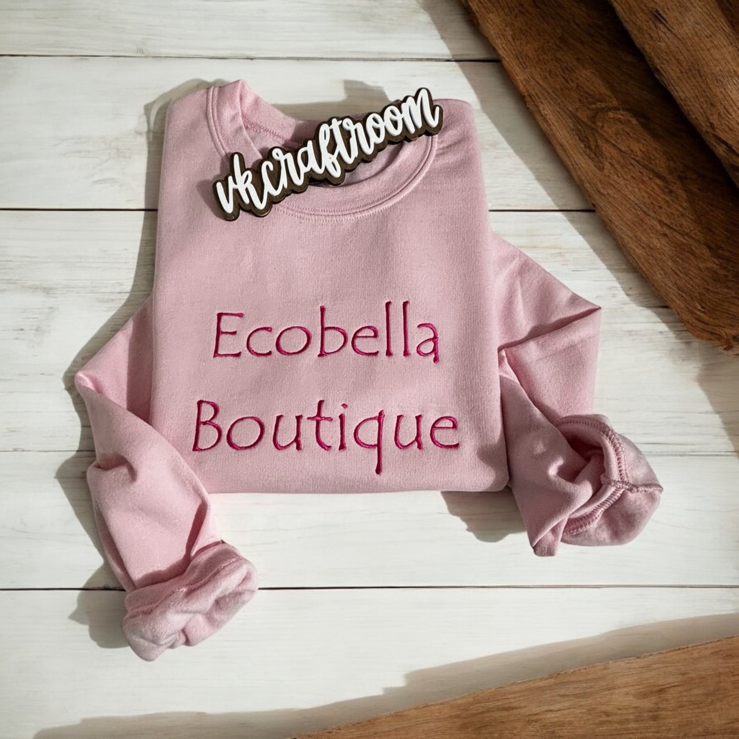 Custom Logo Sweatshirt, Ecobella Boutique Sweatshirt, Embroidered Logo Sweatshirt