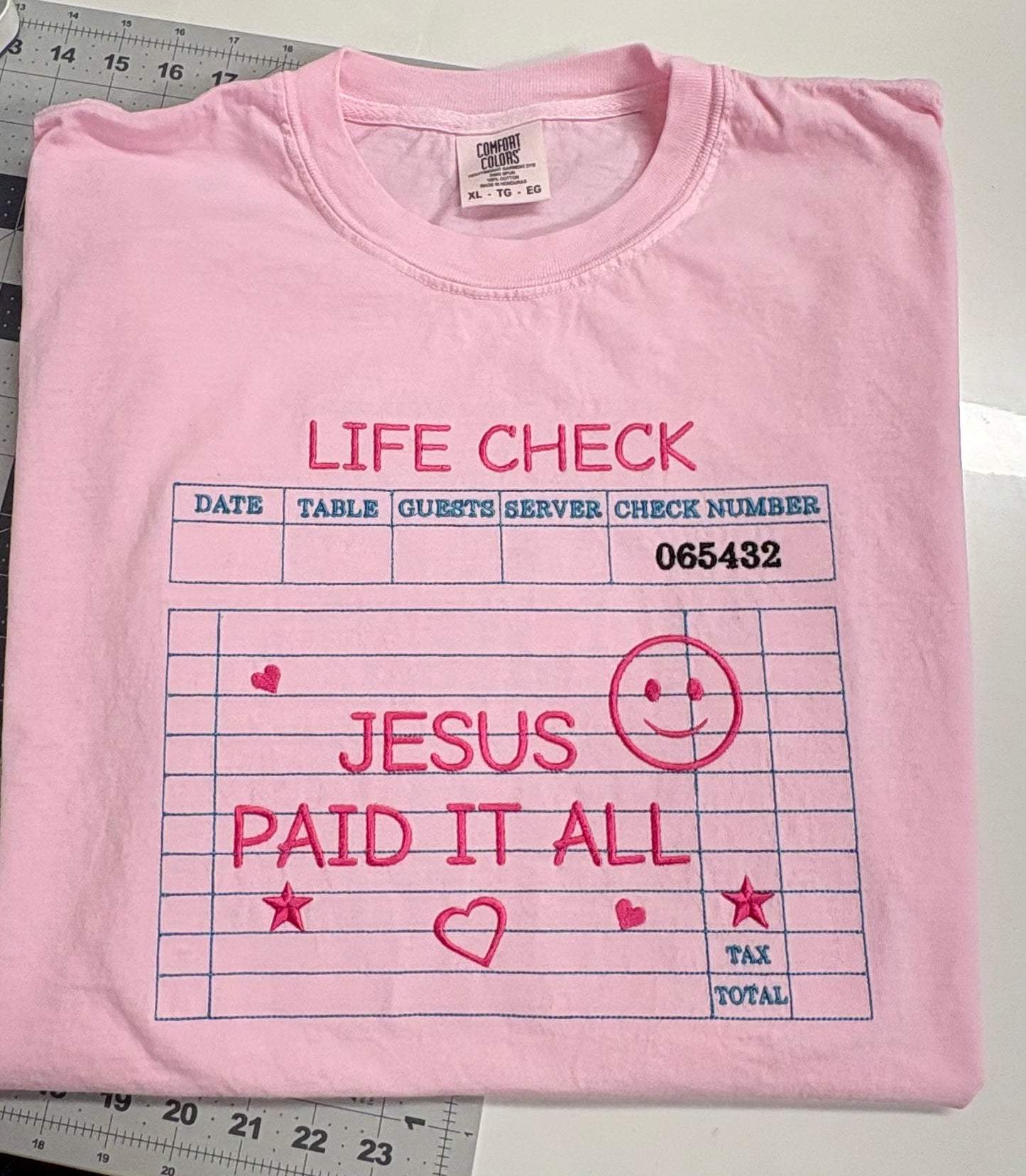 Life Check Faith Based Embroidered T-Shirt, Jesus Paid It All Embroidered T-shirt