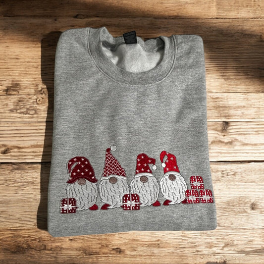 Christmas Gnomes Sweatshirt, Embroidered Christmas Sweatshirt, Holiday Sweatshirt, Unique Gift