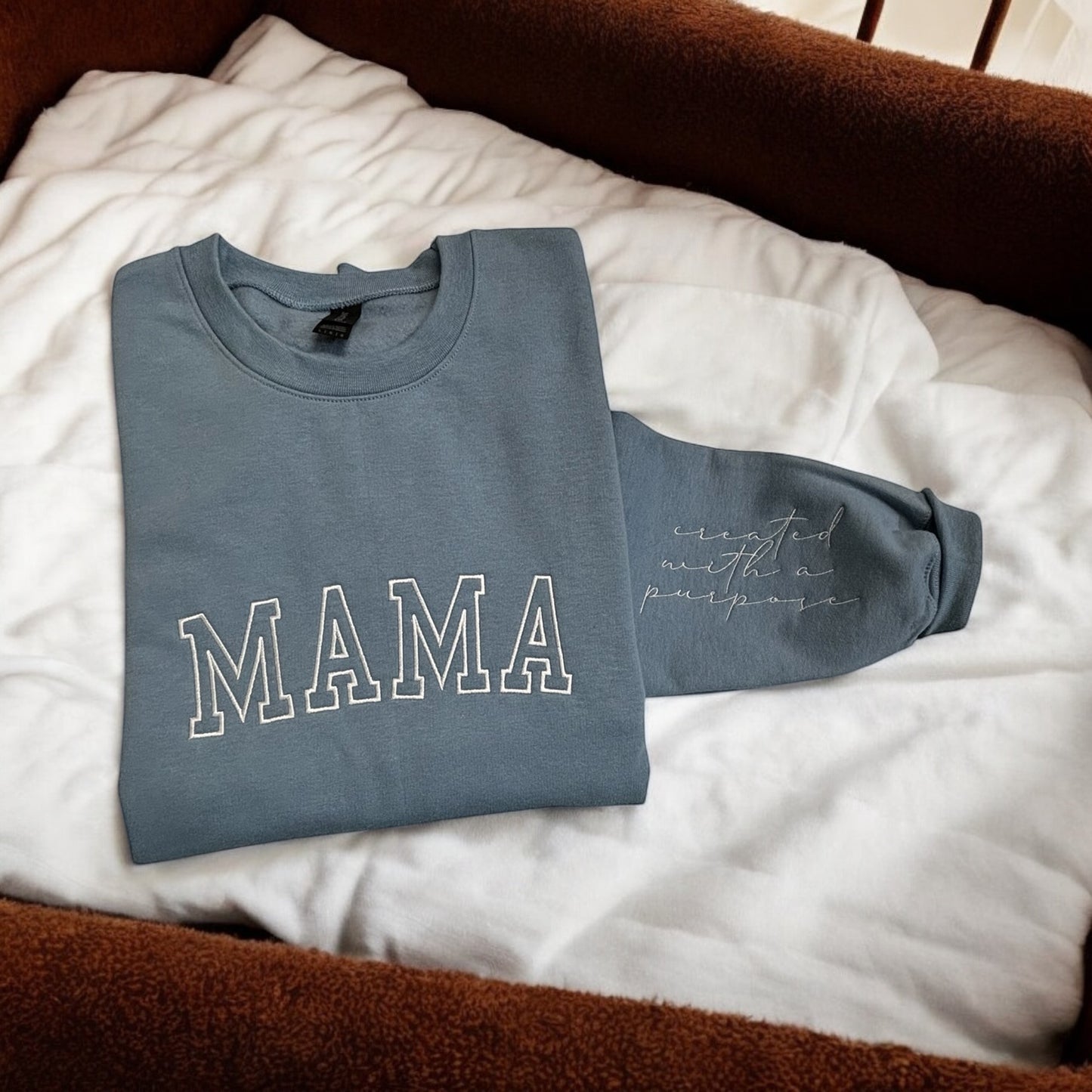 Mama Sweatshirt, Created with a Purpose Sweatshirt, Mom Sweatshirt, Gift for Mom, Embroidered Mama Sweatshirt, Personalized Gift for Her, Customized Mama Sweatshirt