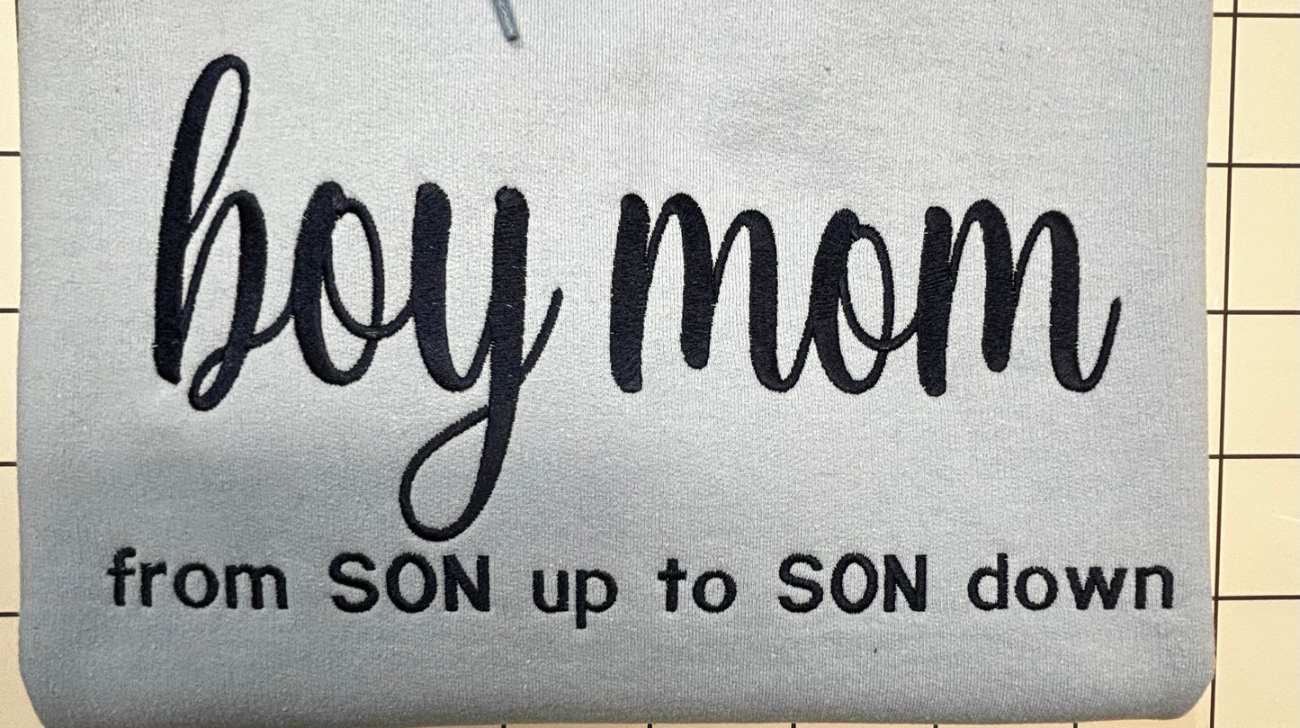 Boy Mom Hoodie, From Son Up To Son Down Hoodie, Embroidered Boy Mom Hoodie