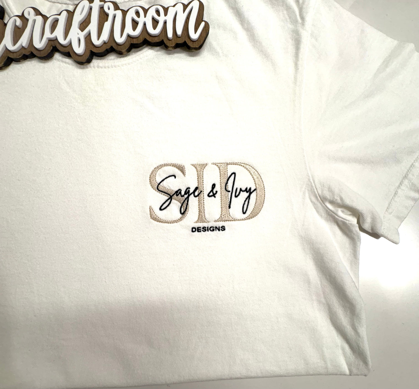 Custom Logo T-shirt, Embroidered T-shirt, Sage and Ivy Designs Logo T-shirt