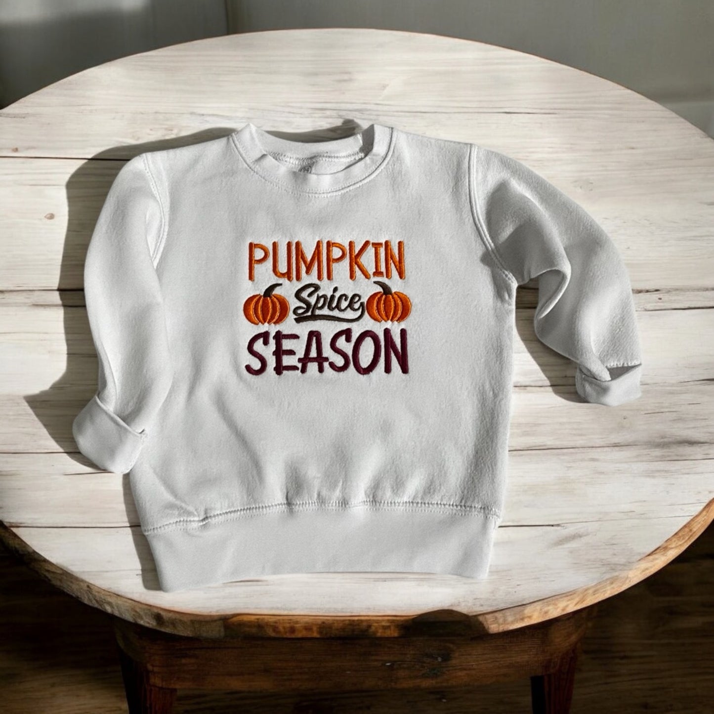 Pumpkin Spice Season Sweatshirt, Embroidered Fall Style Toddler Sweatshirt, Fall Vibes Toddler Sweatshirt, Cozy Fall Toddler Sweatshirt