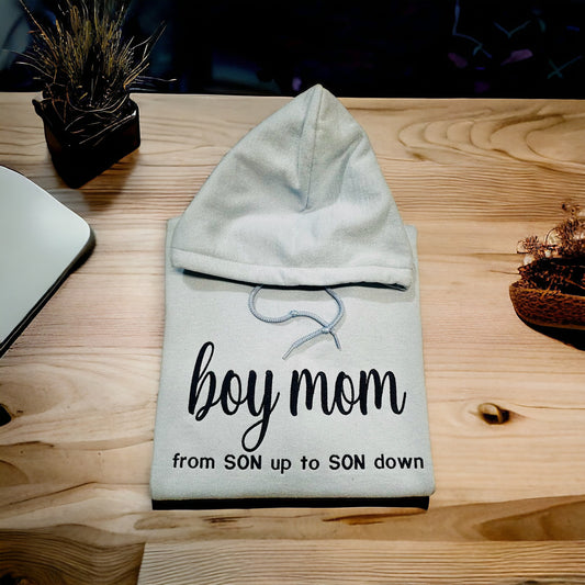 Boy Mom Hoodie, From Son Up To Son Down Hoodie, Embroidered Boy Mom Hoodie