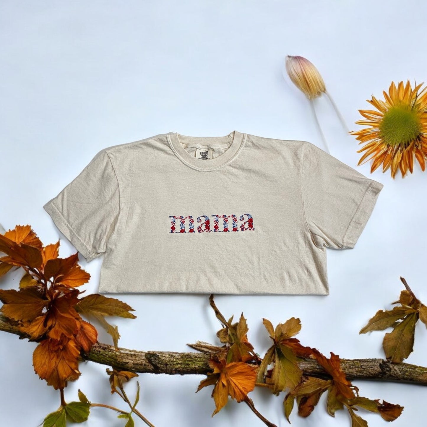 Mama T-Shirt, Floral Mama T-Shirt, Gift for Mom, Embroidered Mama T-Shirt, Personalized Gift for Her, Customized Mama T-Shirt