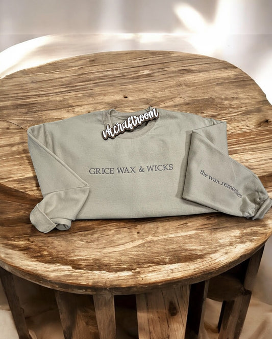 Grice Wax & Wicks Sweatshirt, Custom Sweatshirt, Embroidered Sweatshirt, Custom Logo Sweatshirt