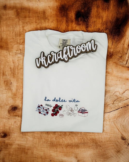 Tomato Girl Summer Embroidered Crop T-shirt, Italian Market Embroidered T-shirt, La Dolce Vita Embroidered T-shirt