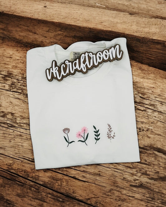 Flowers And Leaves Embroidered Crop Tee, Delicate Embroidered Flowers Tee