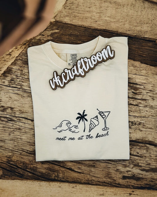 Meet me at the Beach Embroidered Crop Tee, Summer Vibes Embroidered Tee