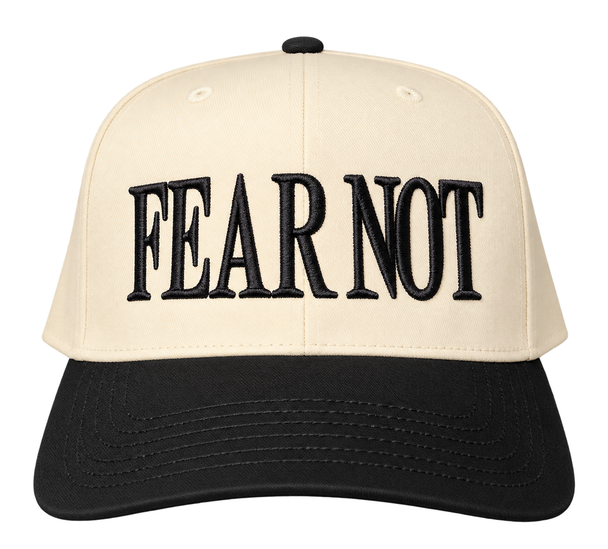 Cream and black Fear Not embroidered hat