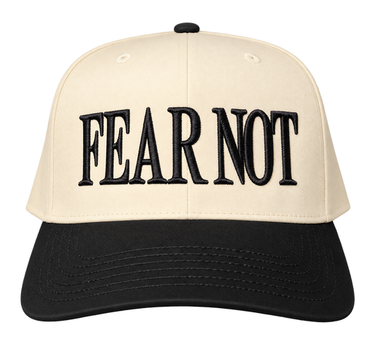 Cream and black Fear Not embroidered hat