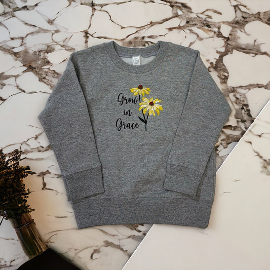 Grow in Grace Sweatshirt, Faith Based Toddler Sweatshirt, Christian Sweatshirt, Inspirational Sweatshirt, Embroidered Toddler Unisex Gift