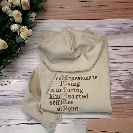 Mother Hoodie, Mama's Qualities Hoodie, Mother Outfit, Gift for Mama, Embroidered Mother Hoodie