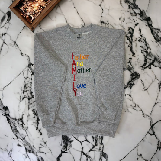 Family Sweatshirt, Family Style Sweatshirt, Positive Vibes Youth Sweatshirt, I love You Sweatshirt, Embroidered Unisex Youth Gift