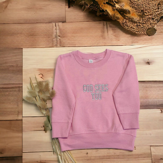 God Sees You Sweatshirt, Faith Based Clothing, Christian Clothing,Toddler Gift, Embroidered Toddler Unisex Sweatshirt